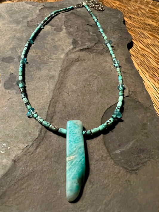 Amazonite Blade on Turquoise Unisex Necklace