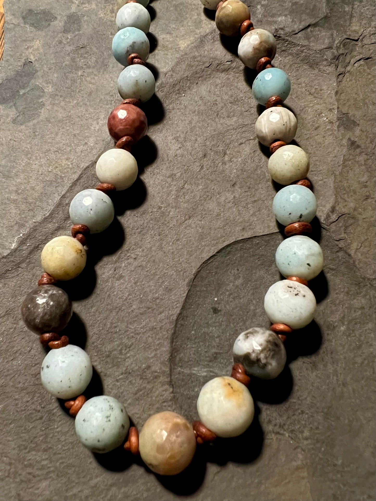 Amazonite on Leather Necklace 24"
