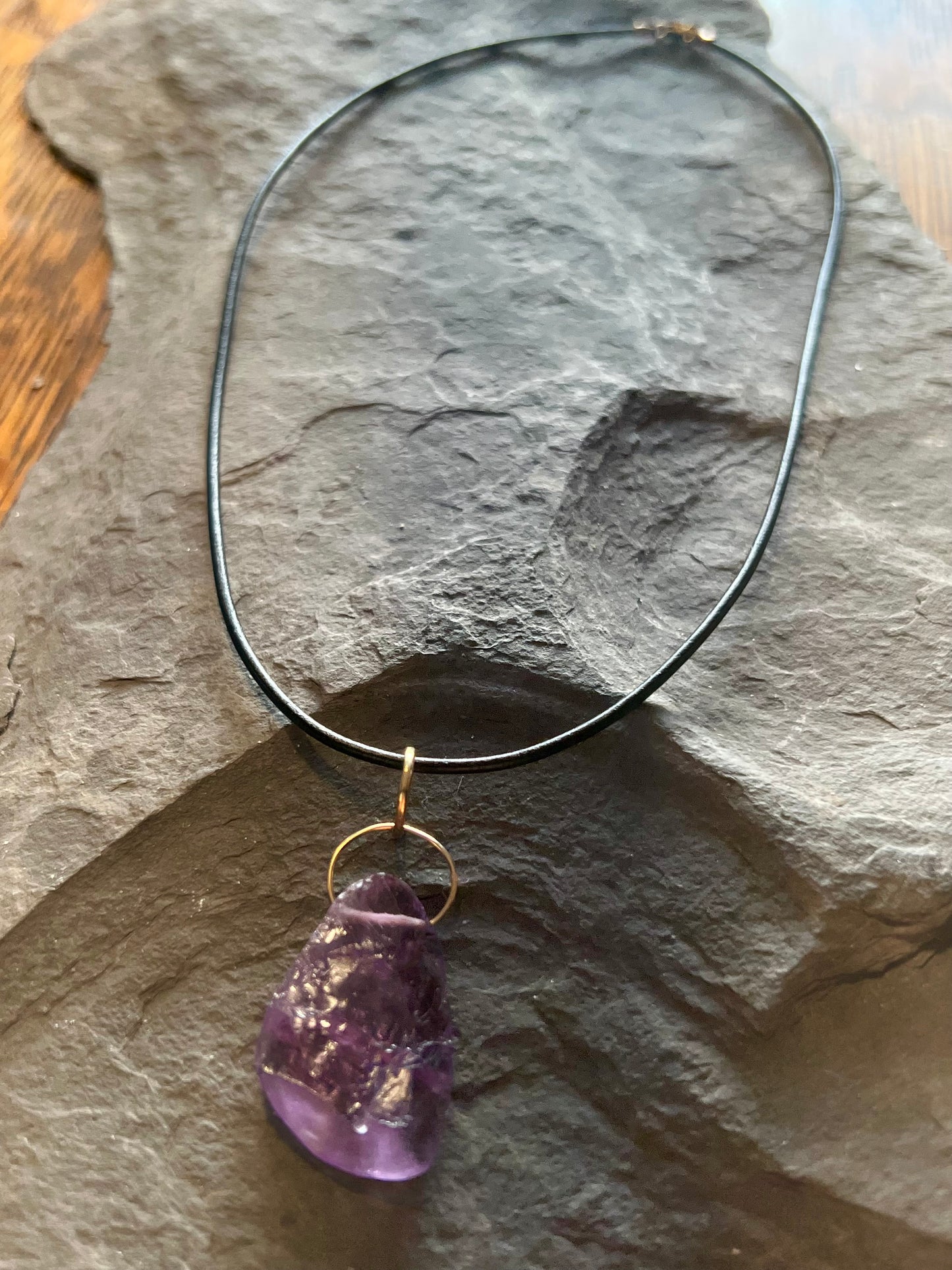 Amethyst Gem Rough Pendant - Minimalist Necklace