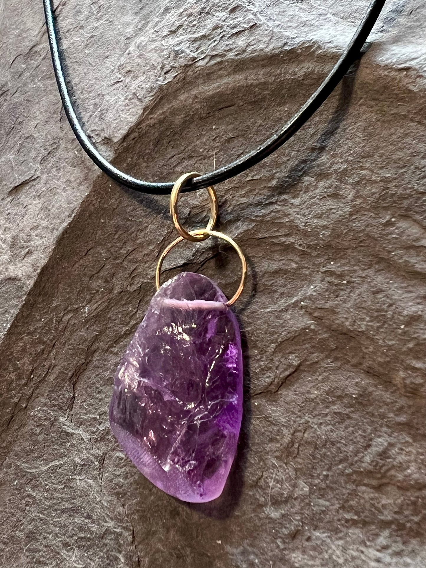 Amethyst Gem Rough Pendant - Minimalist Necklace