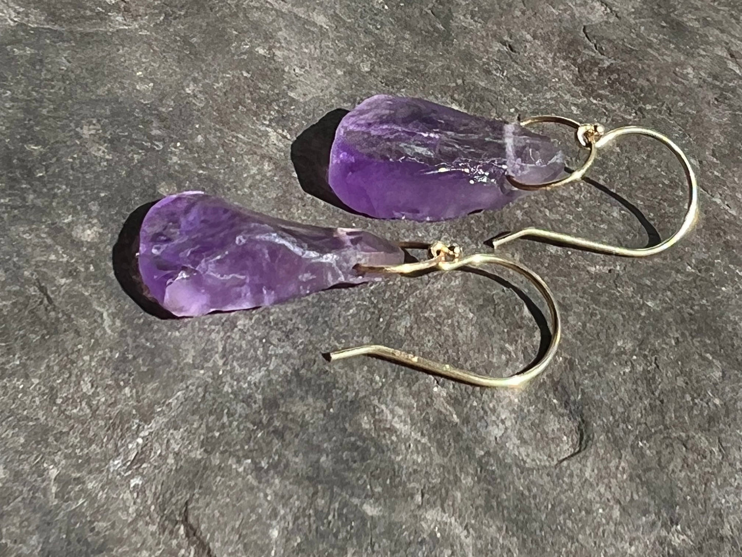 Amethyst Gem Rough Earrings - Minimalist
