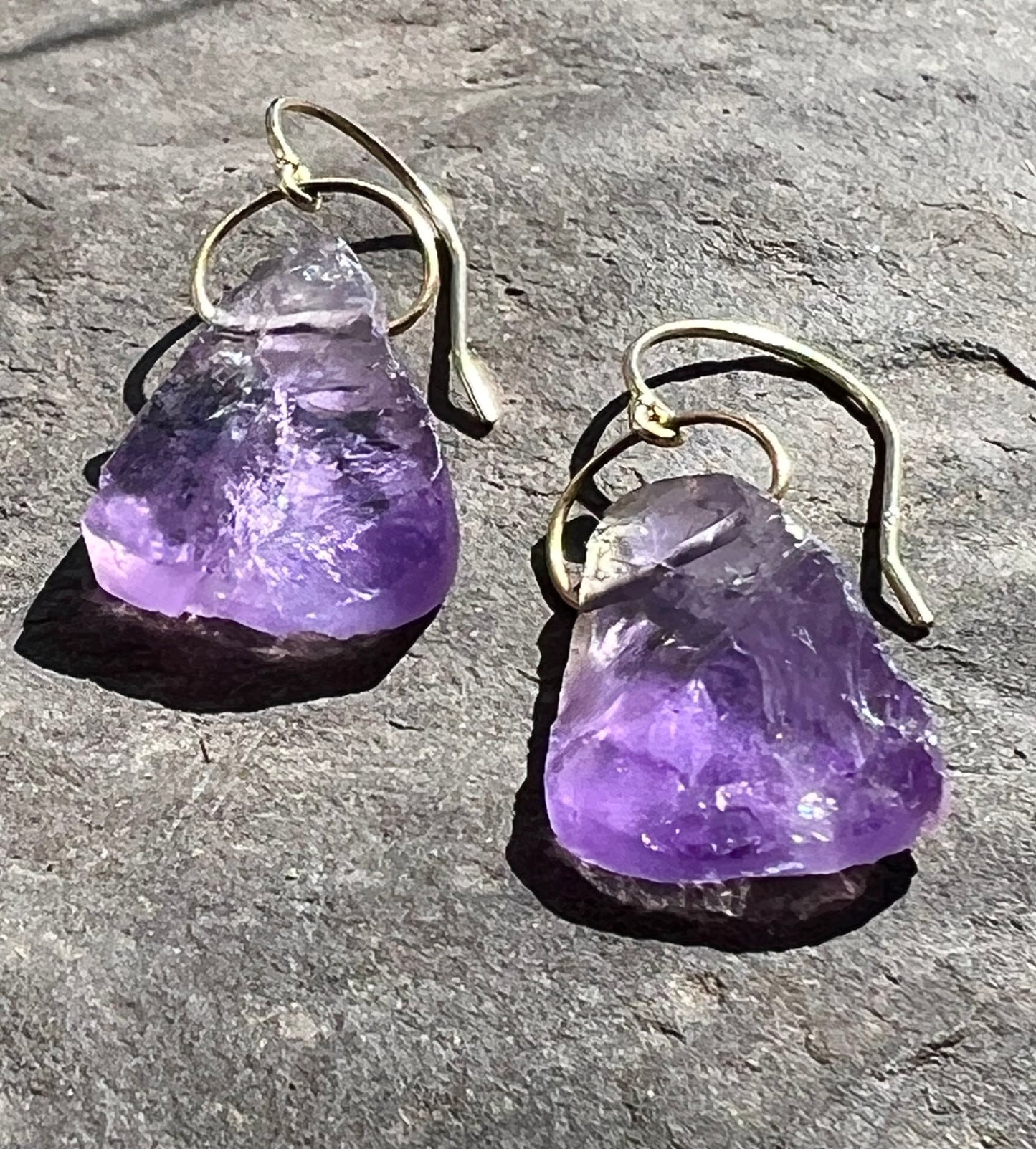 Amethyst Gem Rough Earrings - Minimalist