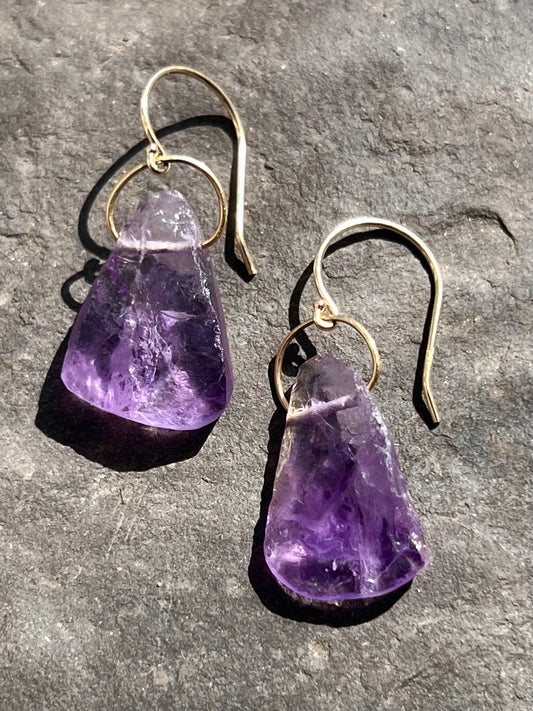 Amethyst Gem Rough Earrings - Minimalist