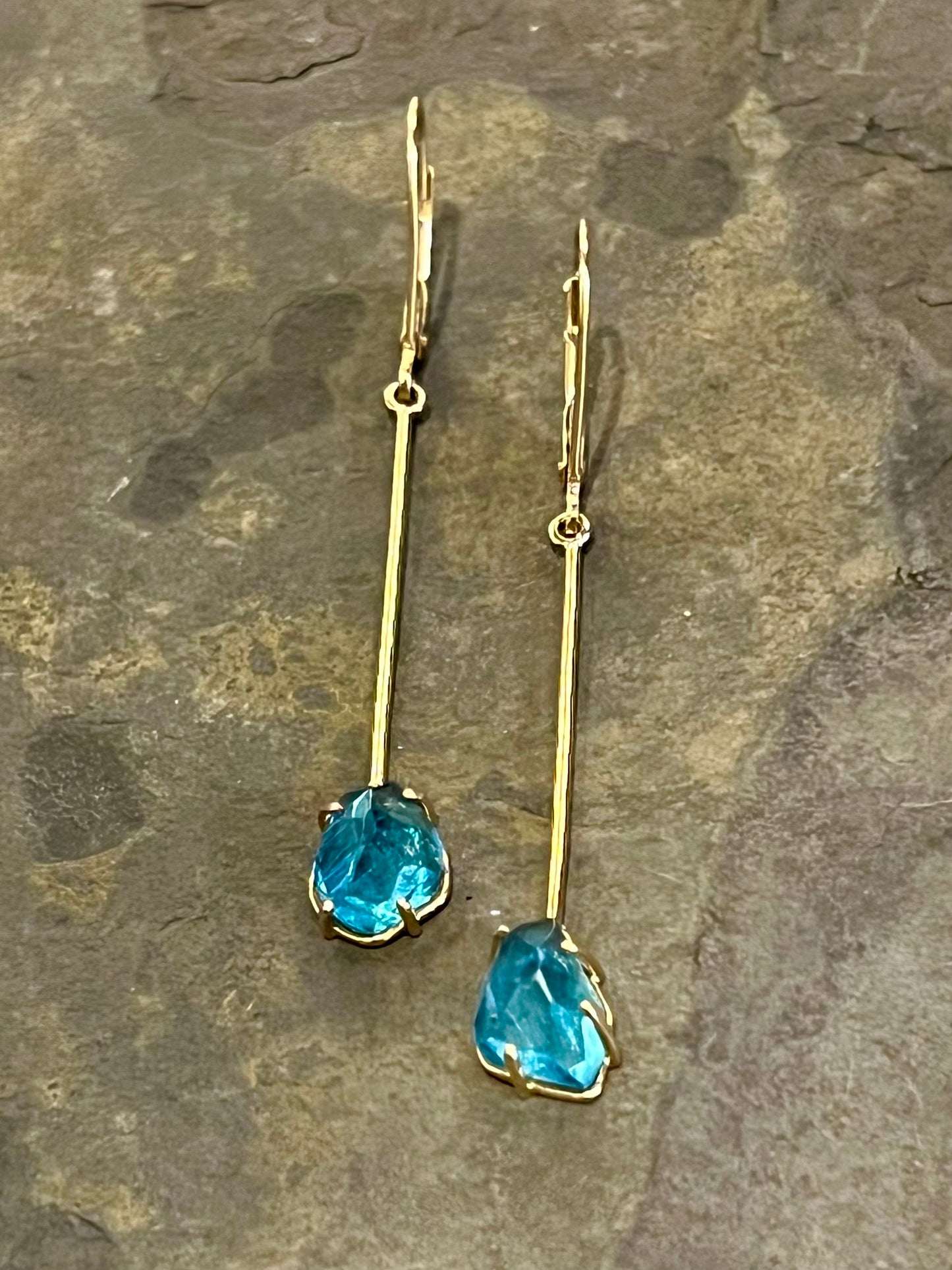 14K Linear Dangle with Apatite - Minimalist Earrings