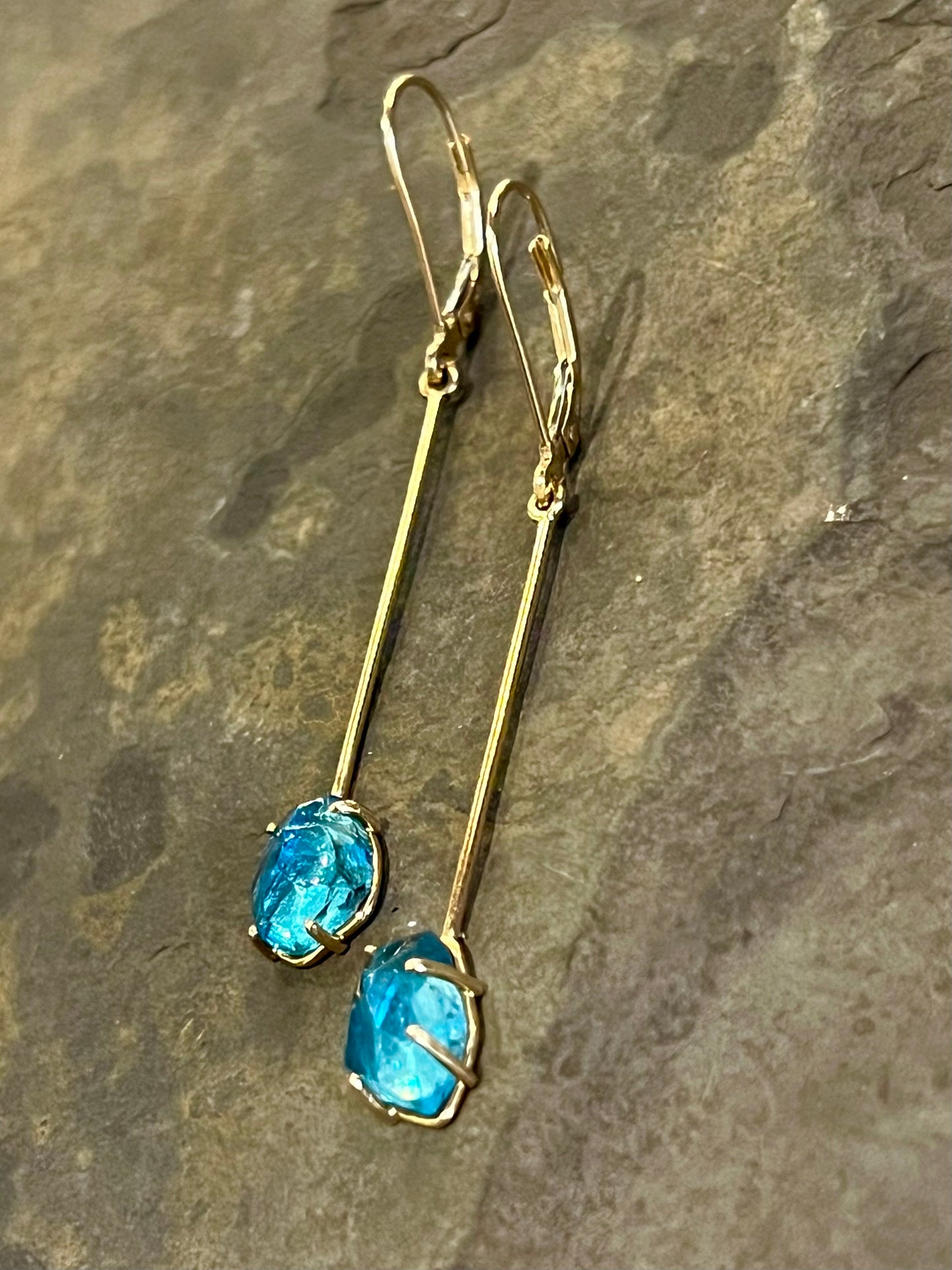 14K Linear Dangle with Apatite - Minimalist Earrings