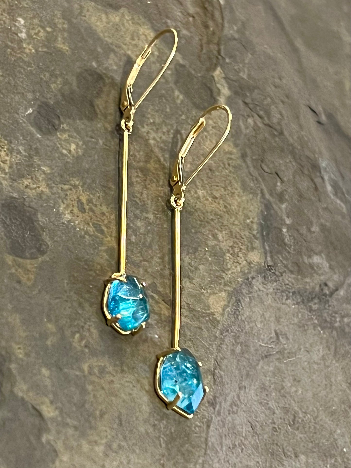 14K Linear Dangle with Apatite - Minimalist Earrings