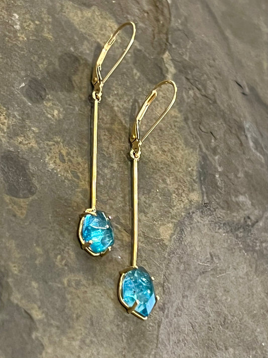 14K Linear Dangle with Apatite - Minimalist Earrings