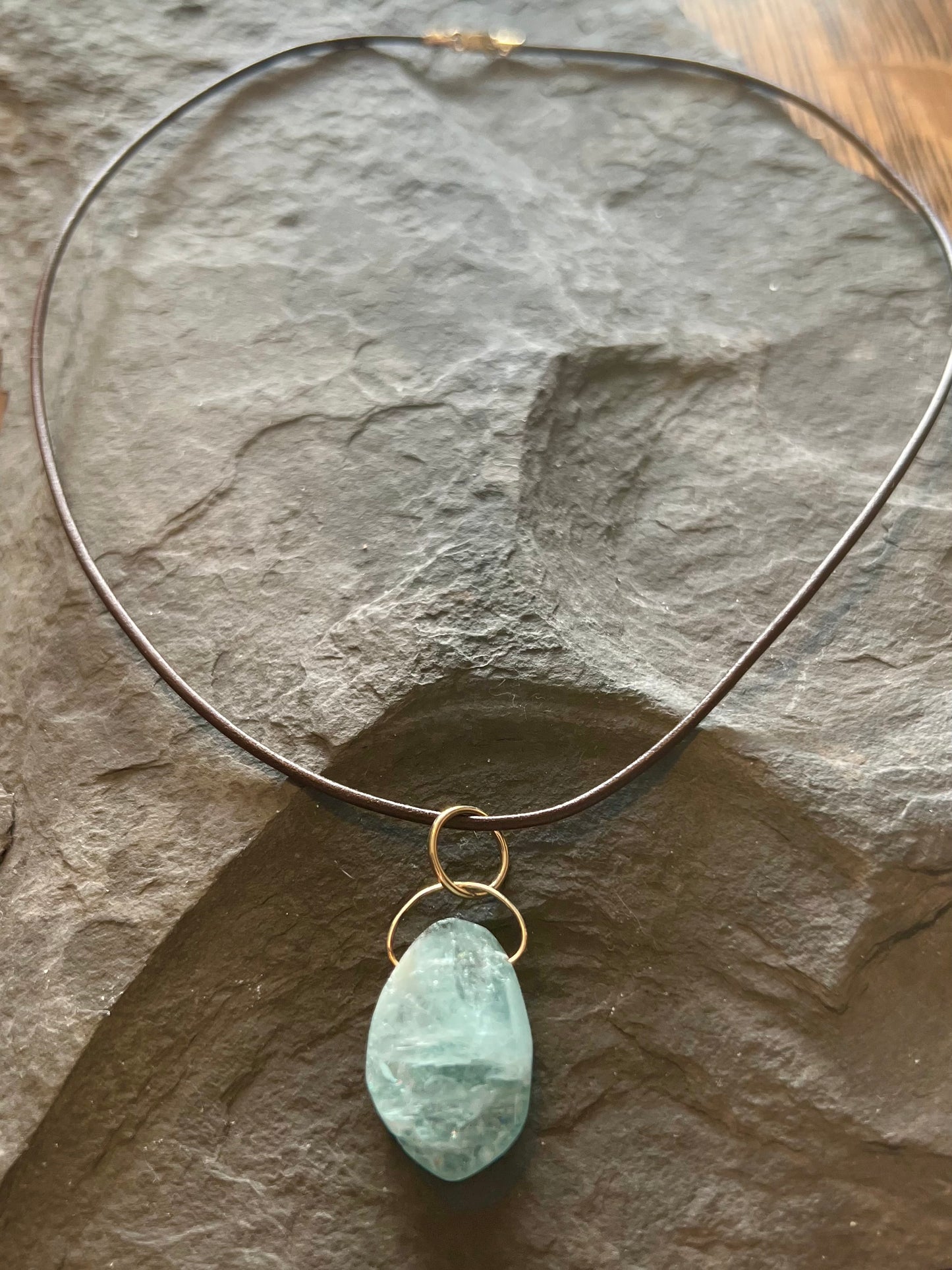 Aquamarine Gem Rough Pendant - Minimalist Necklace