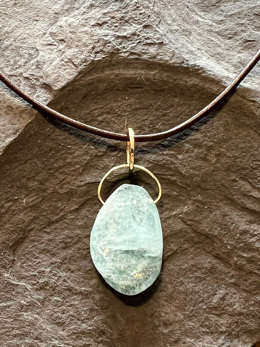 Aquamarine Gem Rough Pendant - Minimalist Necklace
