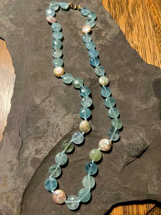 Aquamarine with Coin Pearl Strand - One of a Kind Necklaces