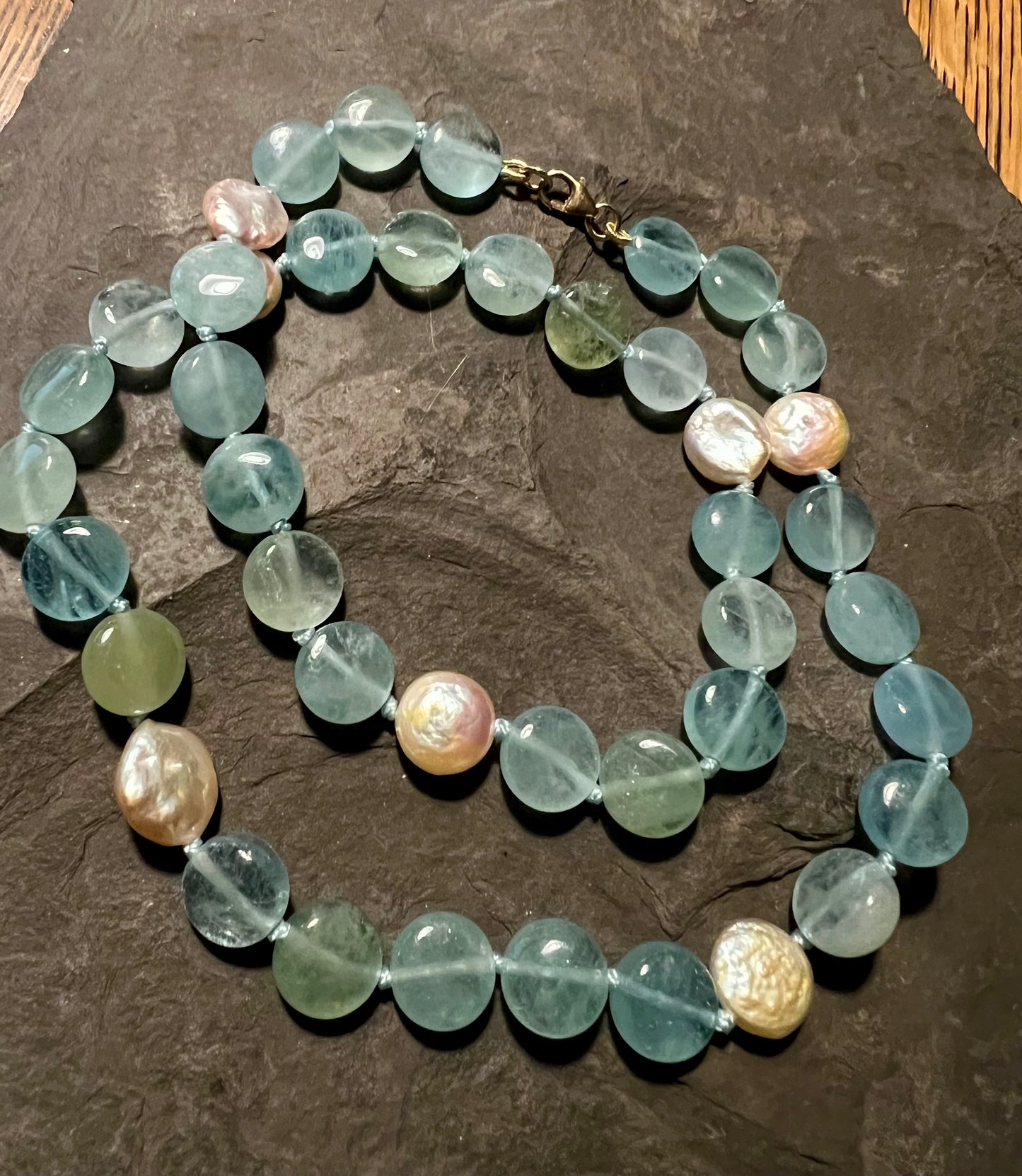 Aquamarine with Coin Pearl Strand - One of a Kind Necklaces