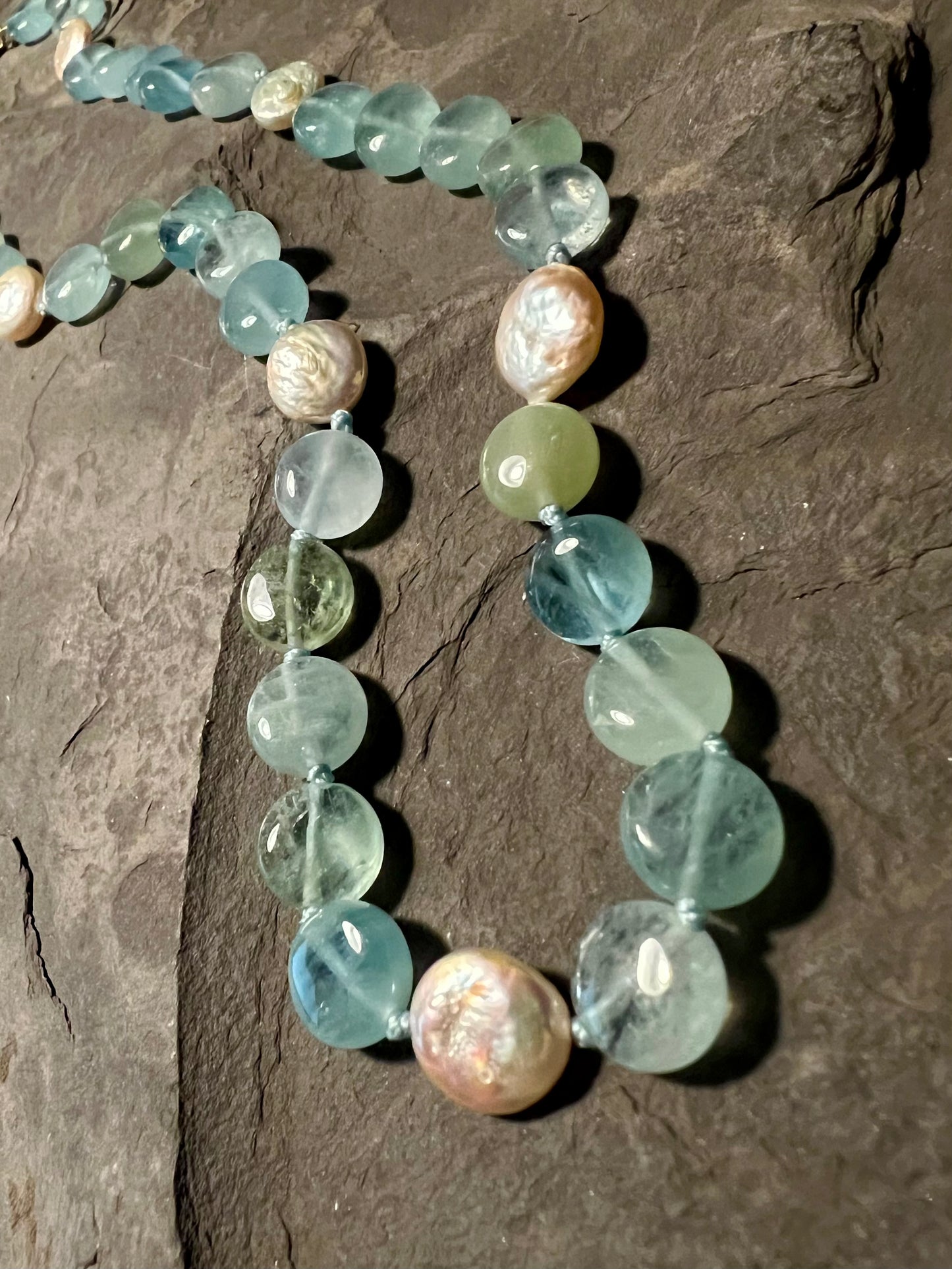 Aquamarine with Coin Pearl Strand - One of a Kind Necklaces