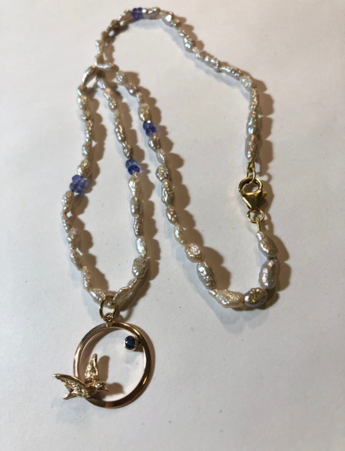 Upcycled Bird in Flight 14K Tanzanite Pendant Necklace