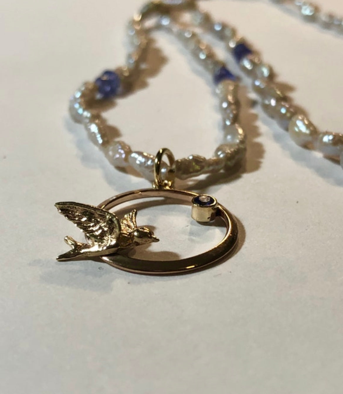 Upcycled Bird in Flight 14K Tanzanite Pendant Necklace