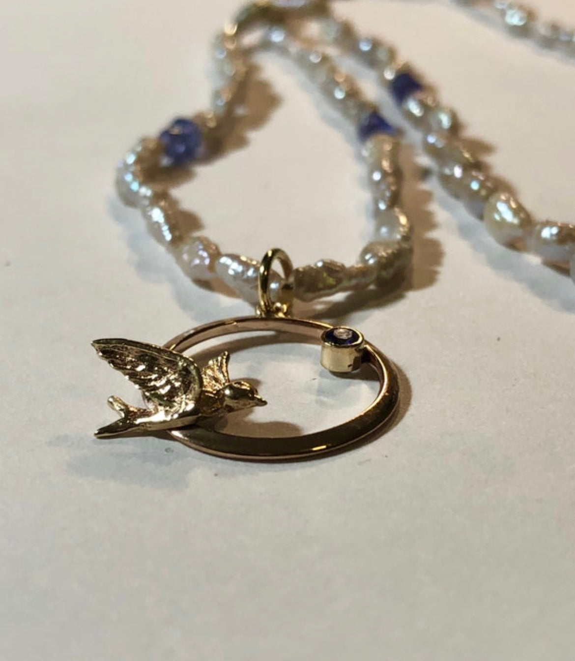 Upcycled Bird in Flight Pendant Necklace