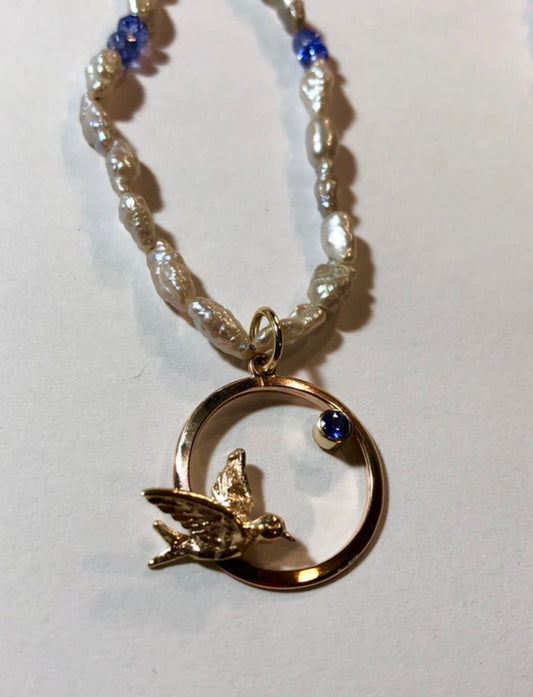 Upcycled Bird in Flight 14K Tanzanite Pendant Necklace