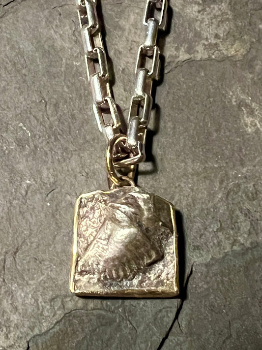 Brachiopod Fossil Sterling Silver &14K Pendant Unisex - Cayuga Collection Necklace