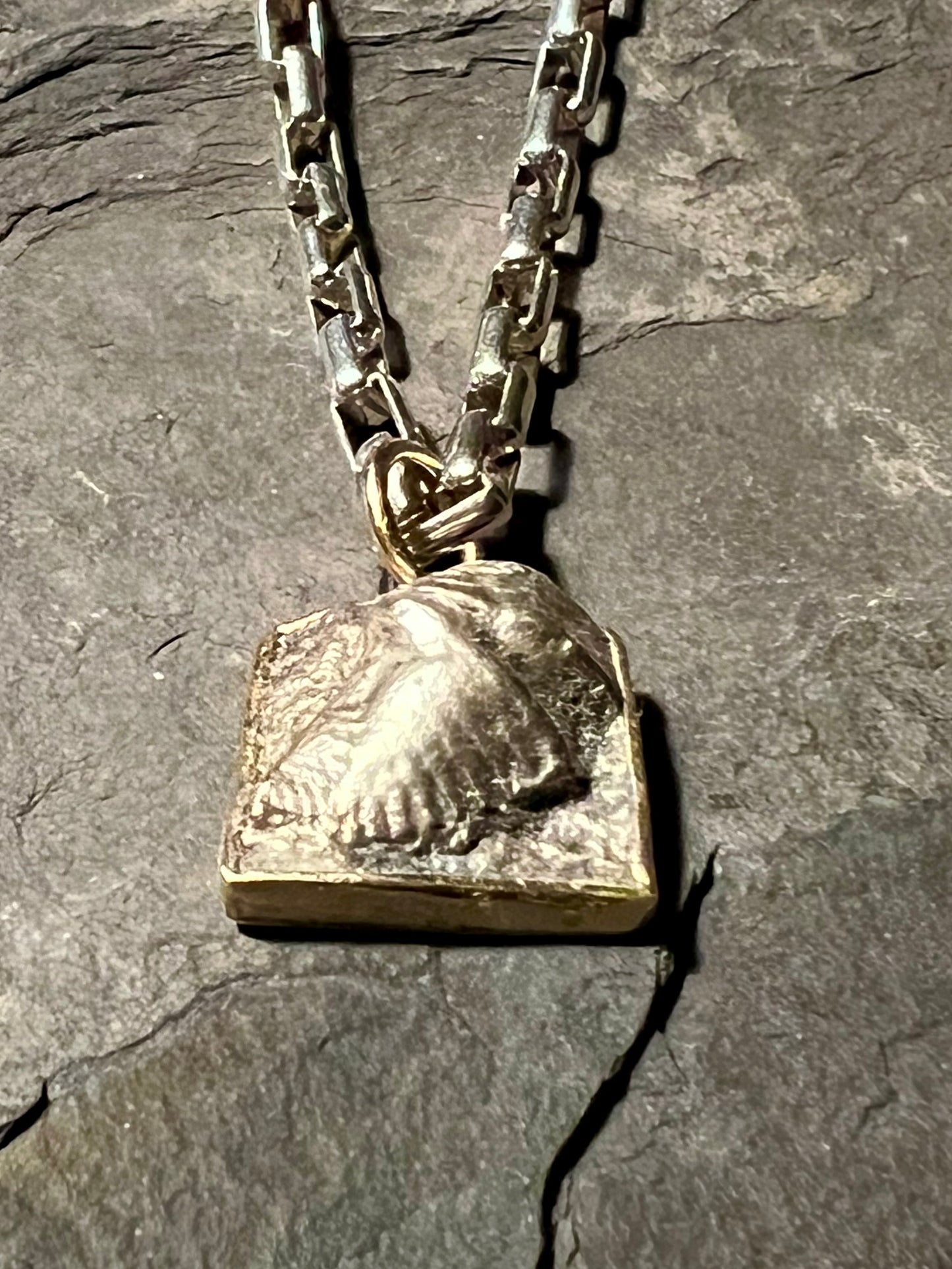 Brachiopod Fossil Sterling Silver &14K Pendant Unisex - Cayuga Collection Necklace