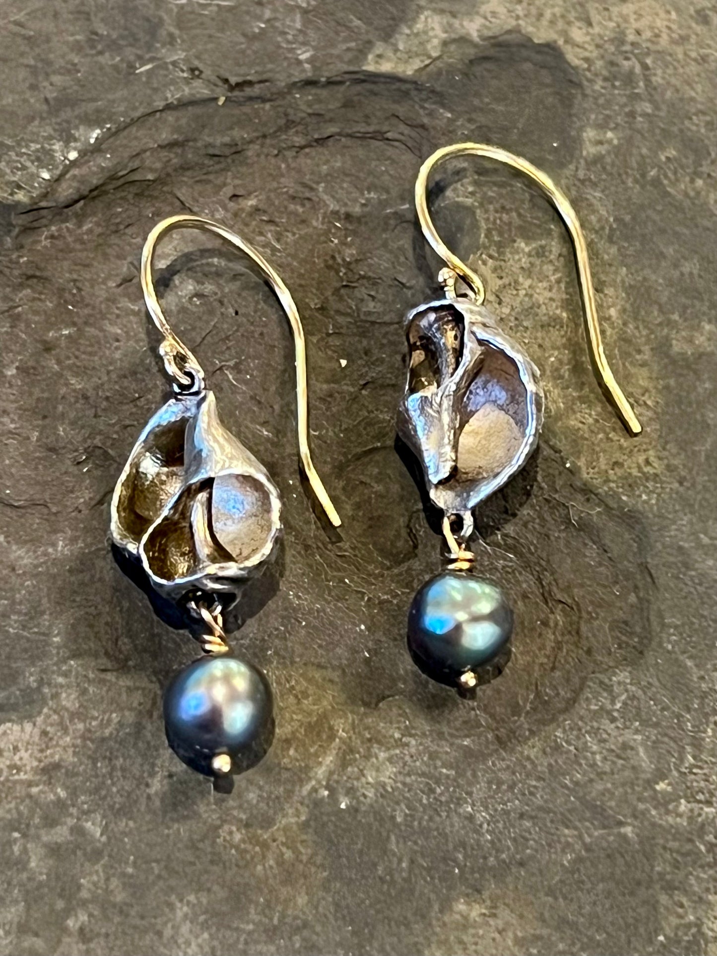 Small Eroded Conch Earrings with Freshwater Pearl - Salt Series