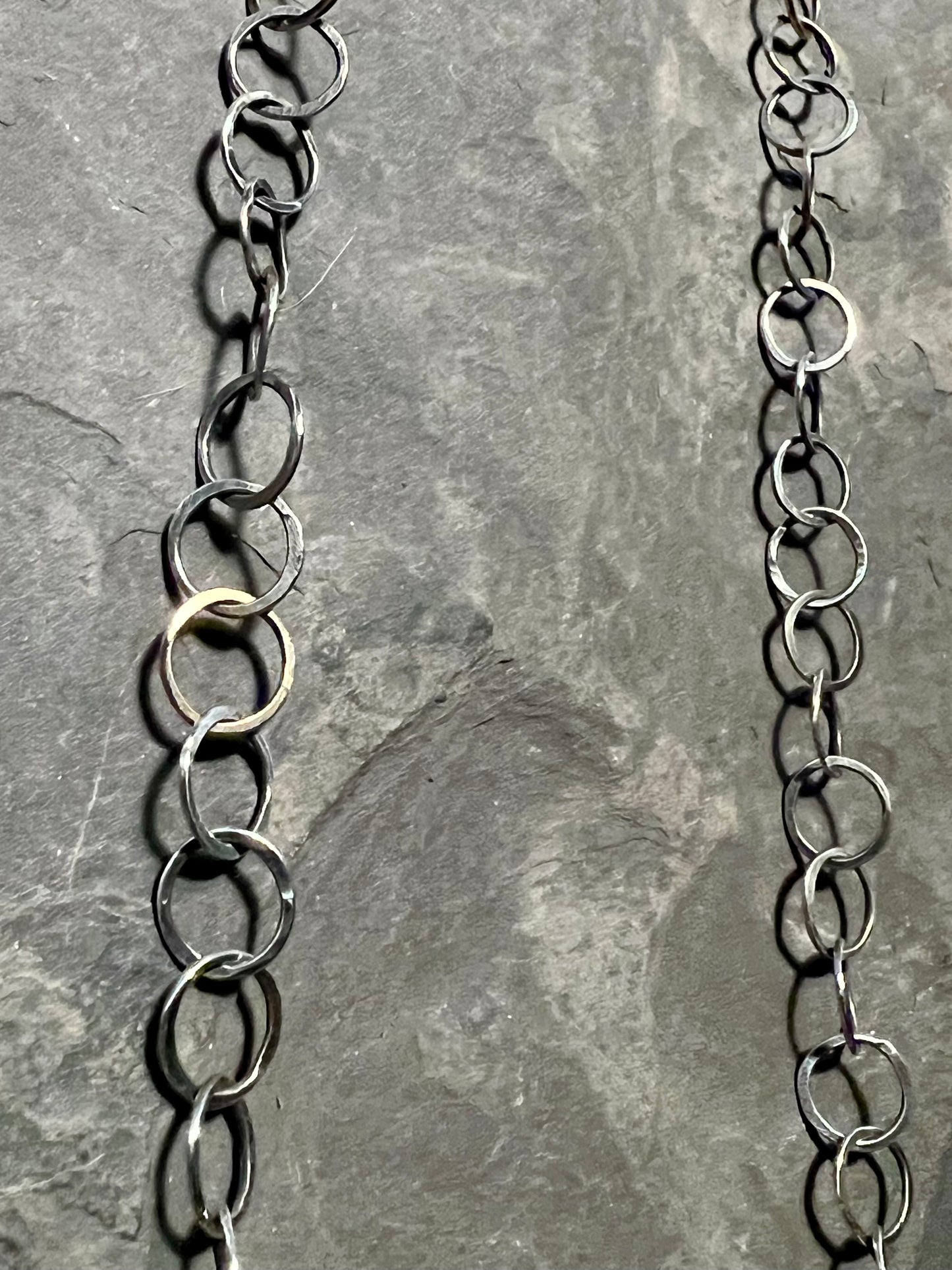 Forged Sterling Silver & 14K Circle Link Necklace 34”