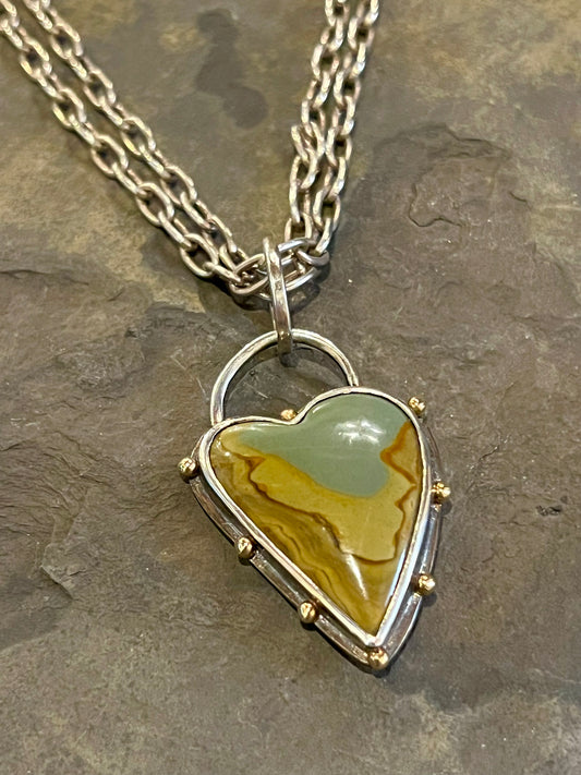 Picture Jasper Sterling & 14K Crooked Little Heart - One of a Kind Necklace