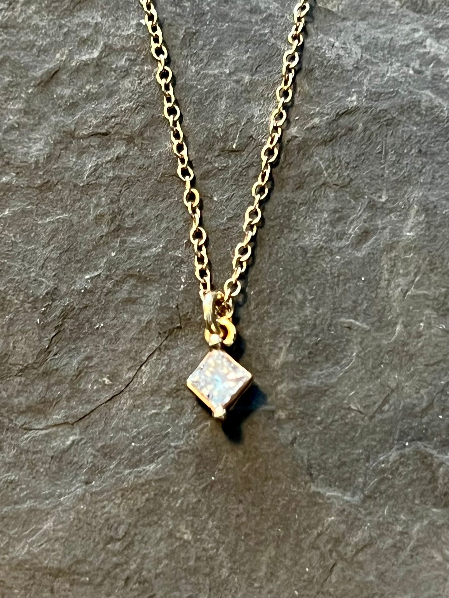Princess Cut Diamond 14K Pendant - Minimalist Necklace