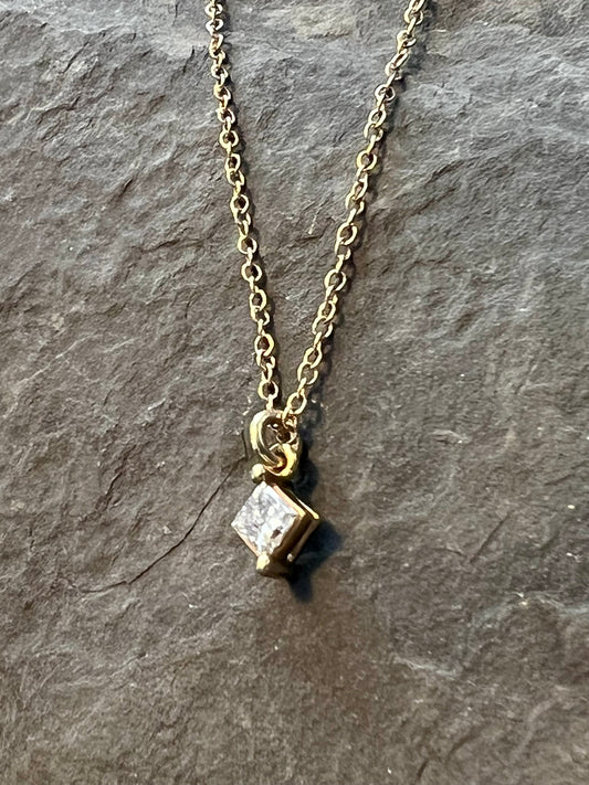 Princess Cut Diamond 14K Pendant - Minimalist Necklace
