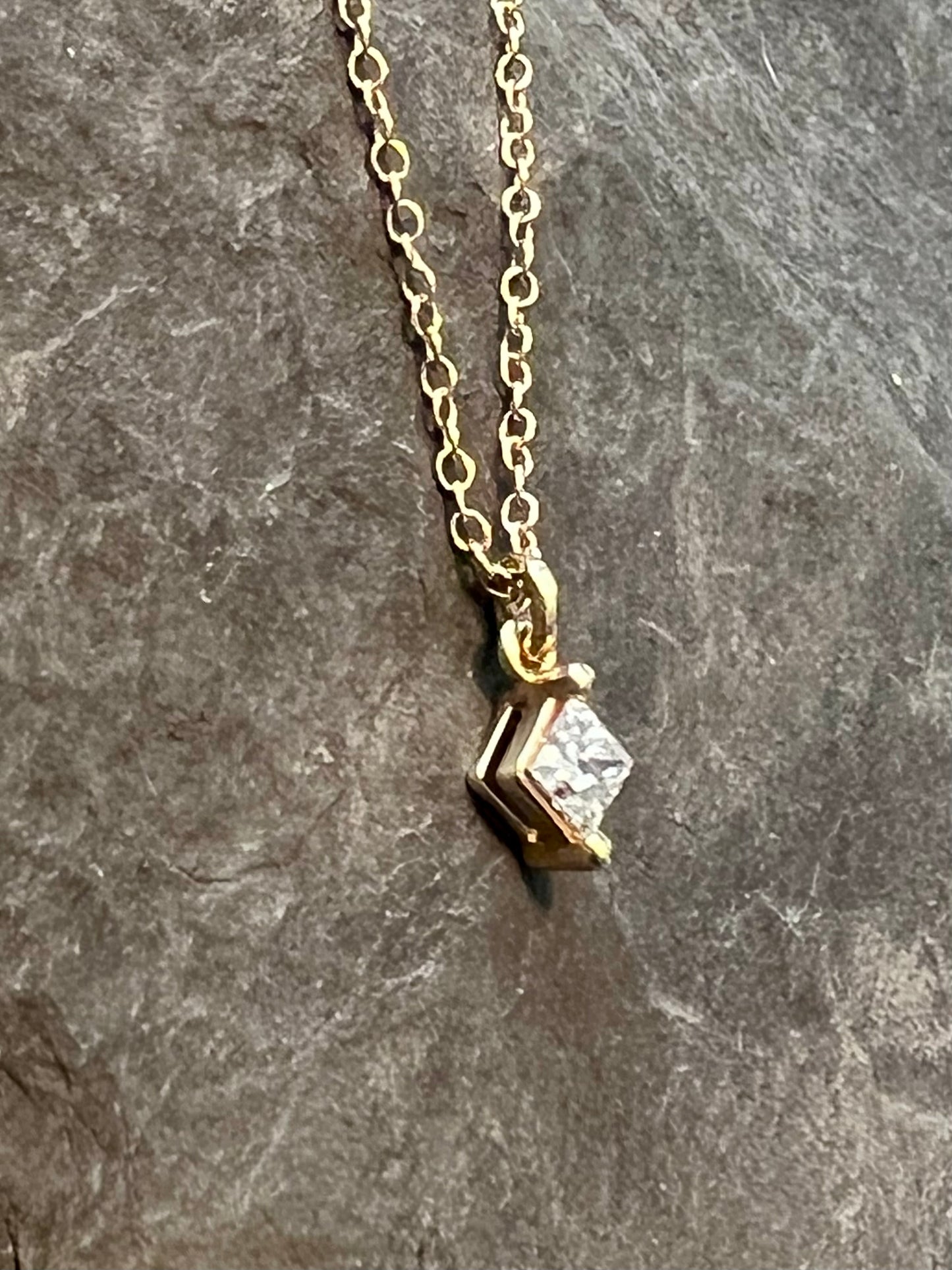 Princess Cut Diamond 14K Pendant - Minimalist Necklace