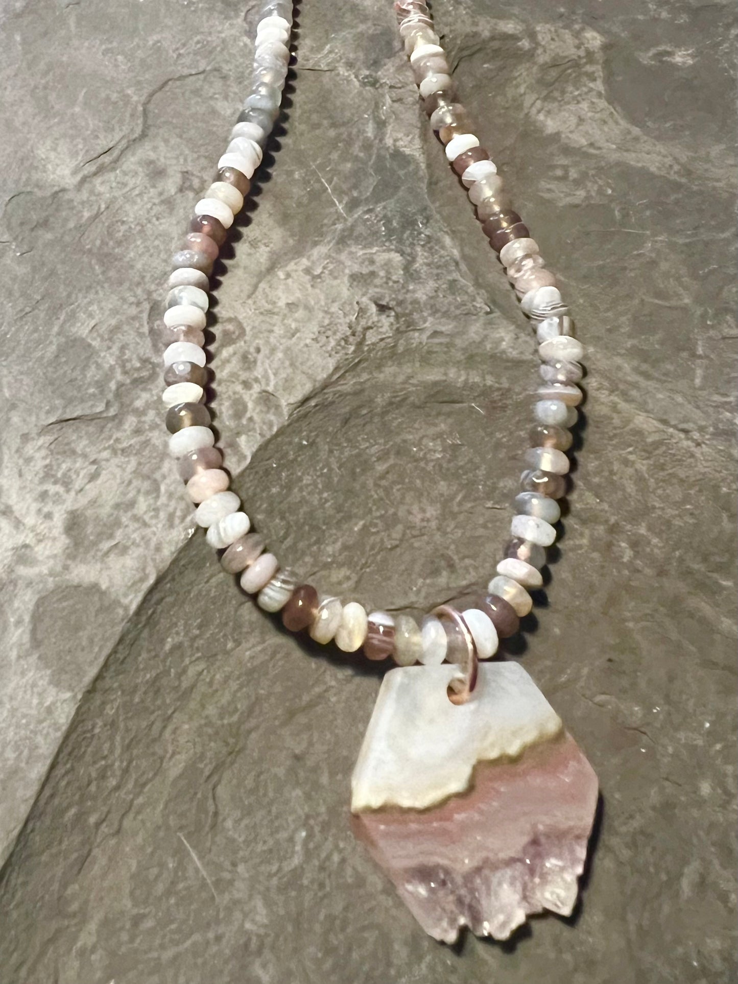 Druzy Rose Quartz Slab Pendant - One of a Kind Necklace