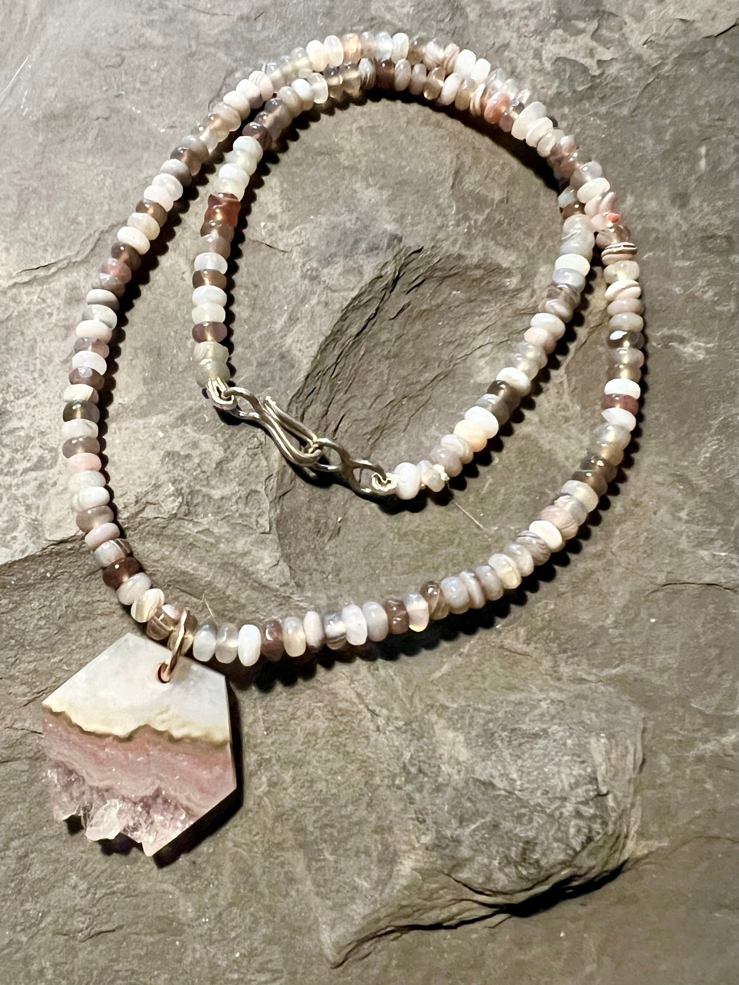 Druzy Rose Quartz Slab Pendant - One of a Kind Necklace