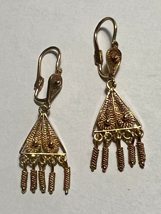 Estate 22K Handmade Filigree Dangle Earrings