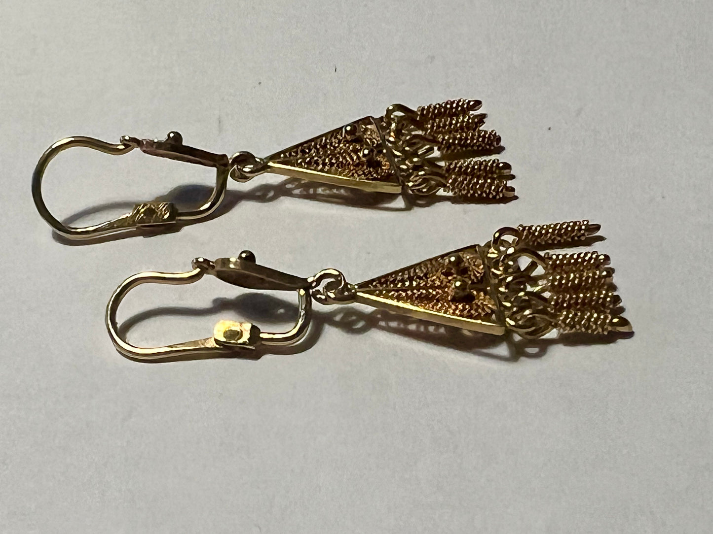 Estate 22K Handmade Filigree Dangle Earrings