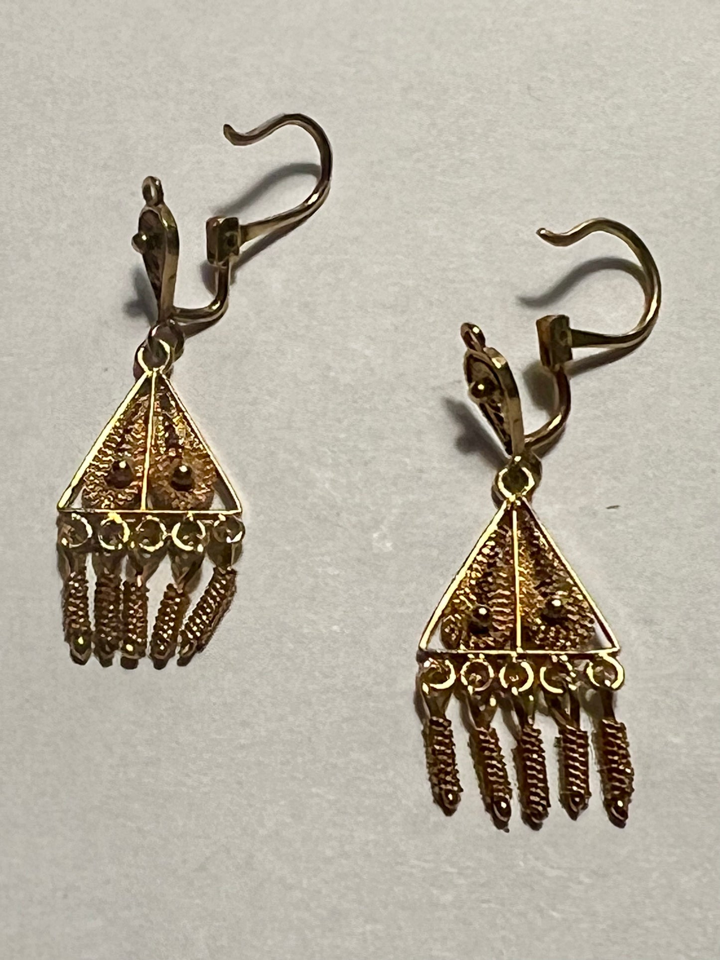 Estate 22K Handmade Filigree Dangle Earrings