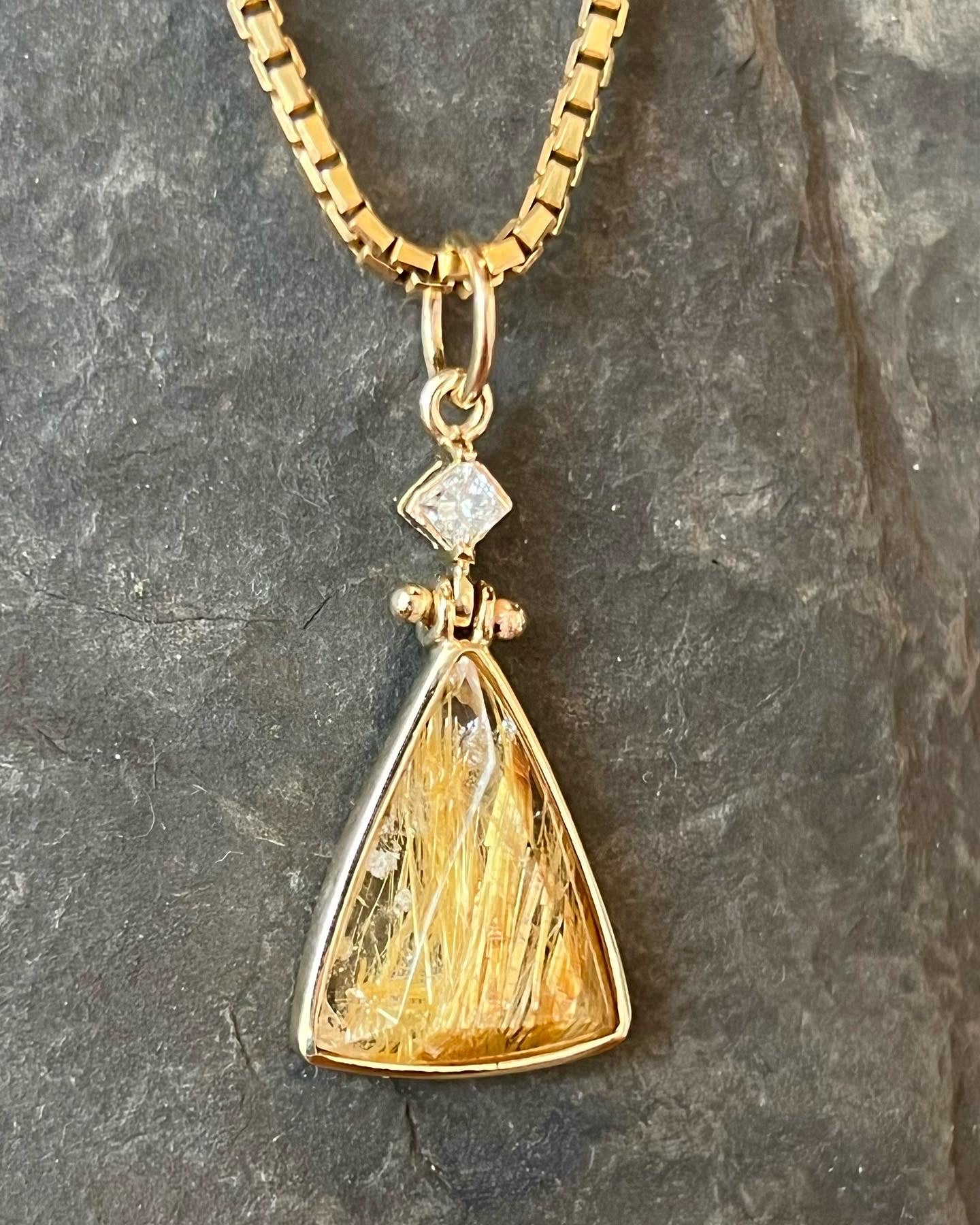 Golden Rutilated Quartz with Diamond - One of a Kind Hinged Necklace