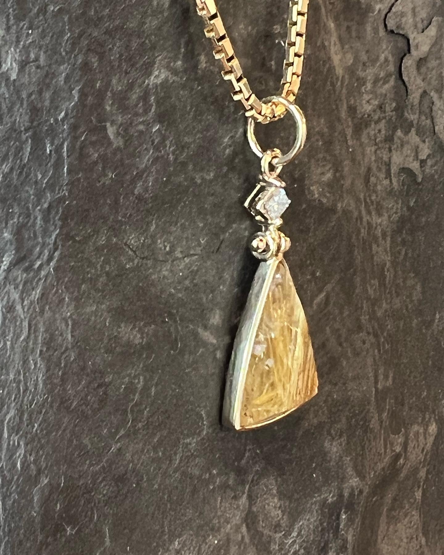 Golden Rutilated Quartz with Diamond - One of a Kind Hinged Necklace