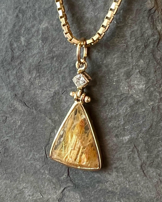 Golden Rutilated Quartz with Diamond - One of a Kind Hinged Necklace