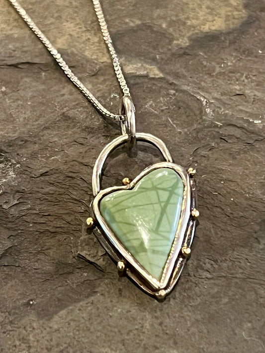 Imperial Jasper Sterling & 14K Crooked Little Heart - One of a Kind Necklace