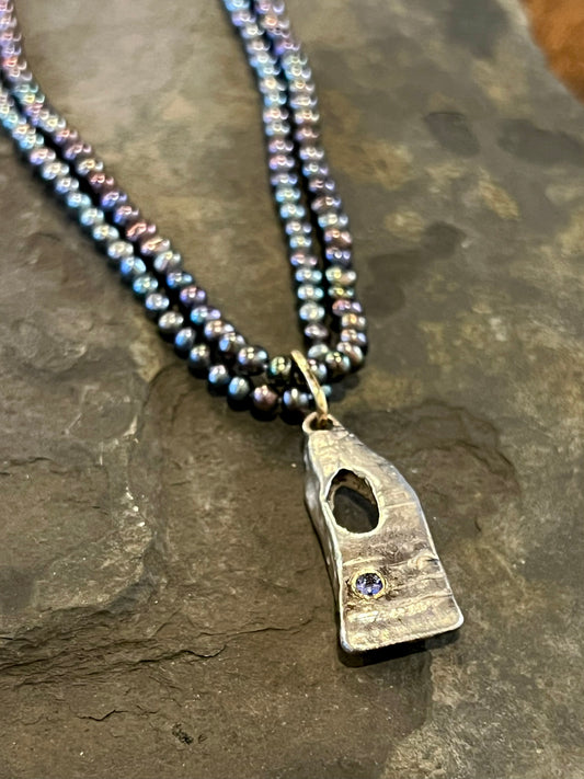 Gulf Relic Sterling Shell Fragment Talisman with Tanzanite Necklace - Salt Series