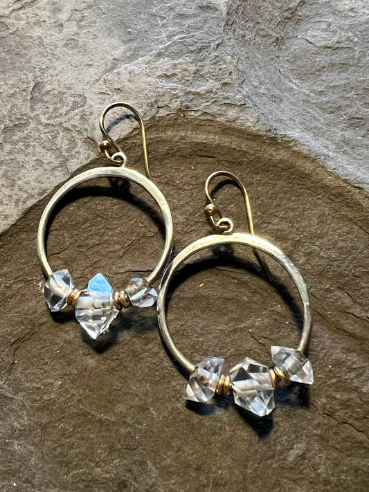 Herkimer Diamond Forged Sterling & 14K Hoop Earrings