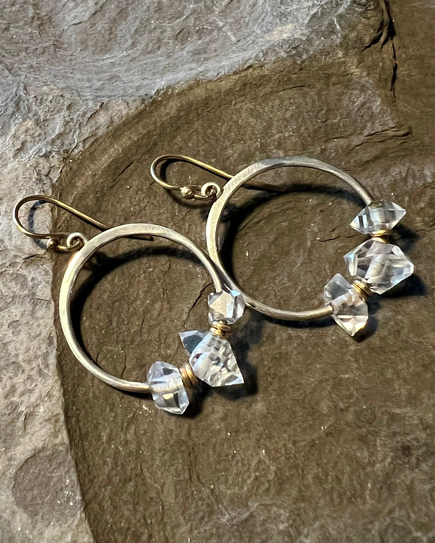 Herkimer Diamond Forged Sterling & 14K Hoop Earrings