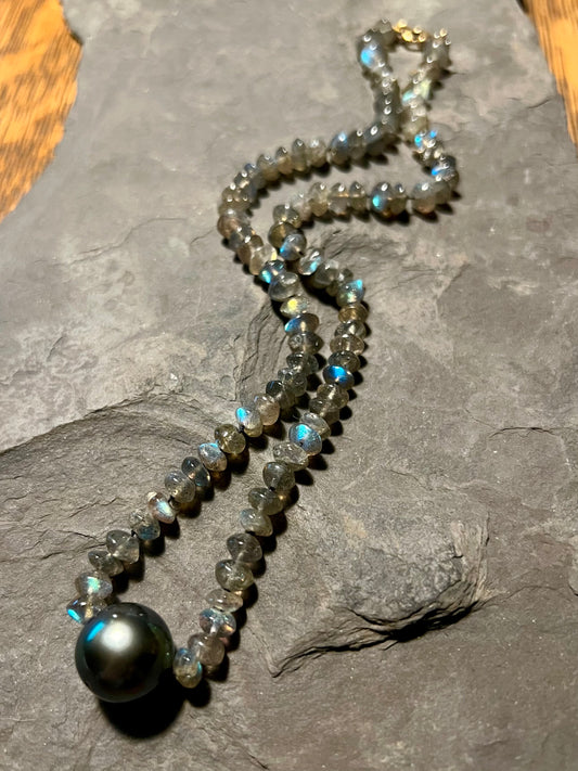 Tahitian Pearl & Labradorite Strand - One of a Kind Necklace