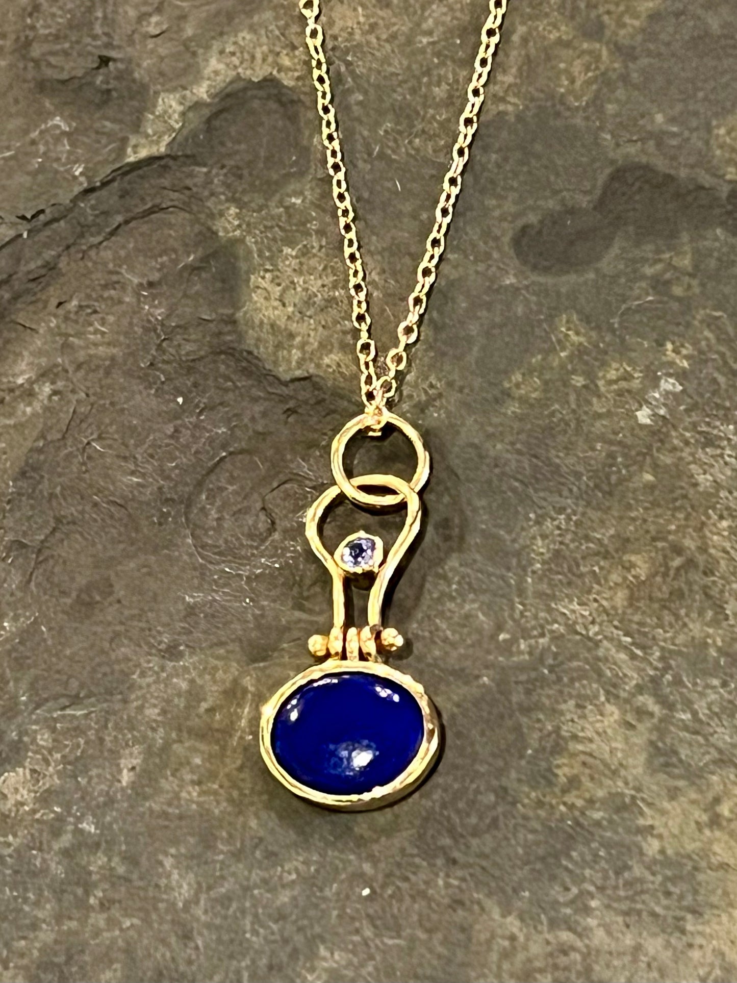 Lapis & Tanzanite Hinged Pendant - One of a Kind Necklace