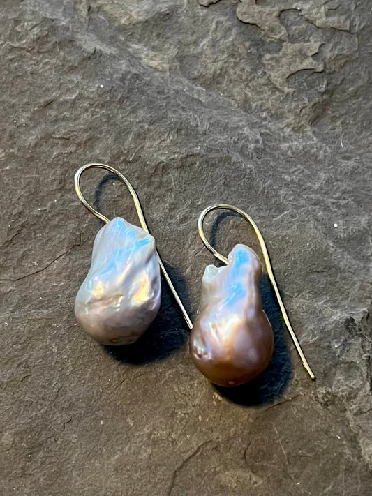 Large Blush Baroque Pearl 14K Demi-Dangle - Minimalist Earrings