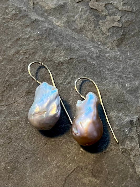 Large Blush Baroque Pearl Demi-Dangle - Minimalist Earrings