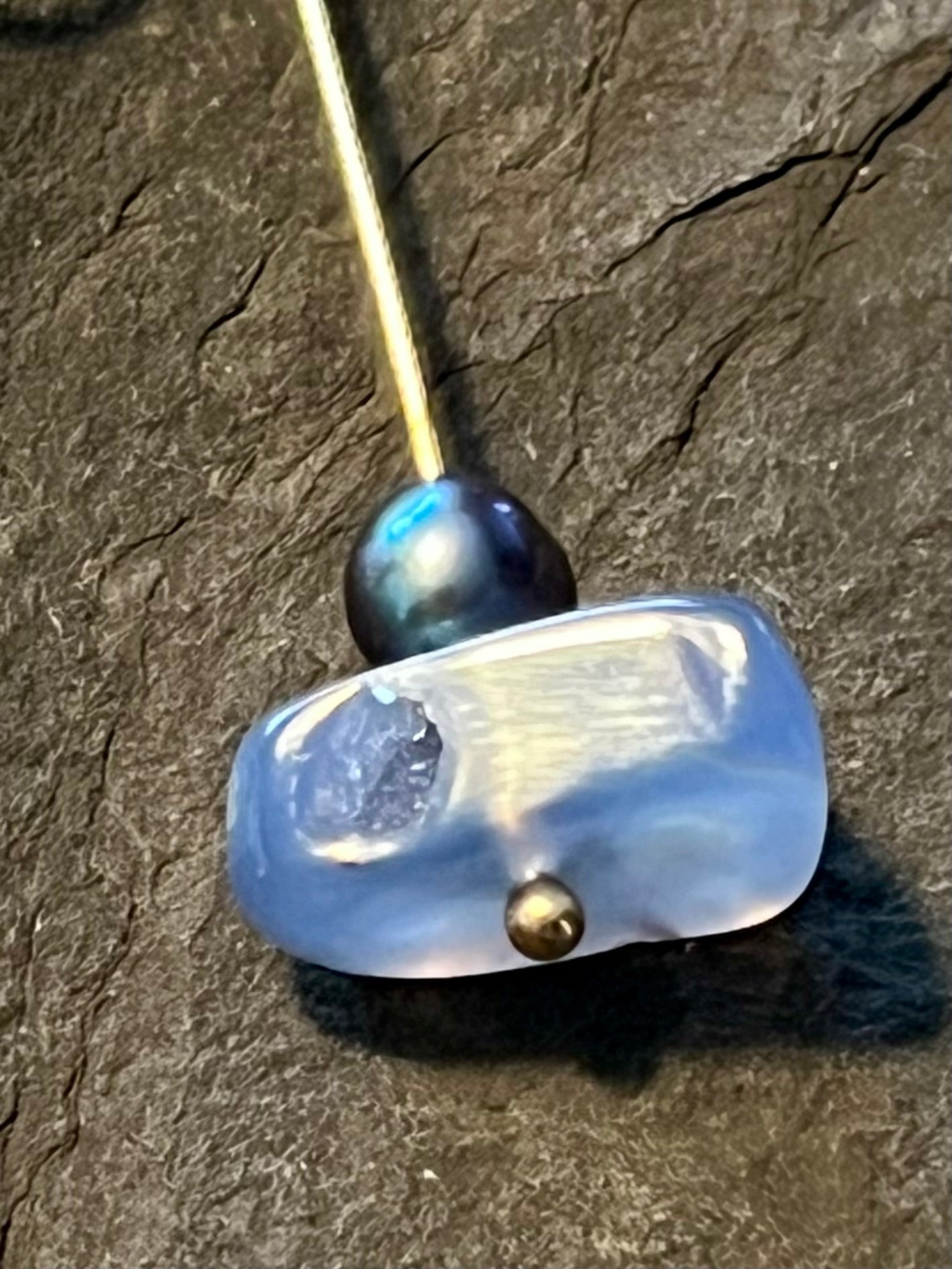 14K Linear Dangle with Turkish Blue Chalcedony - Minimalist Earrings