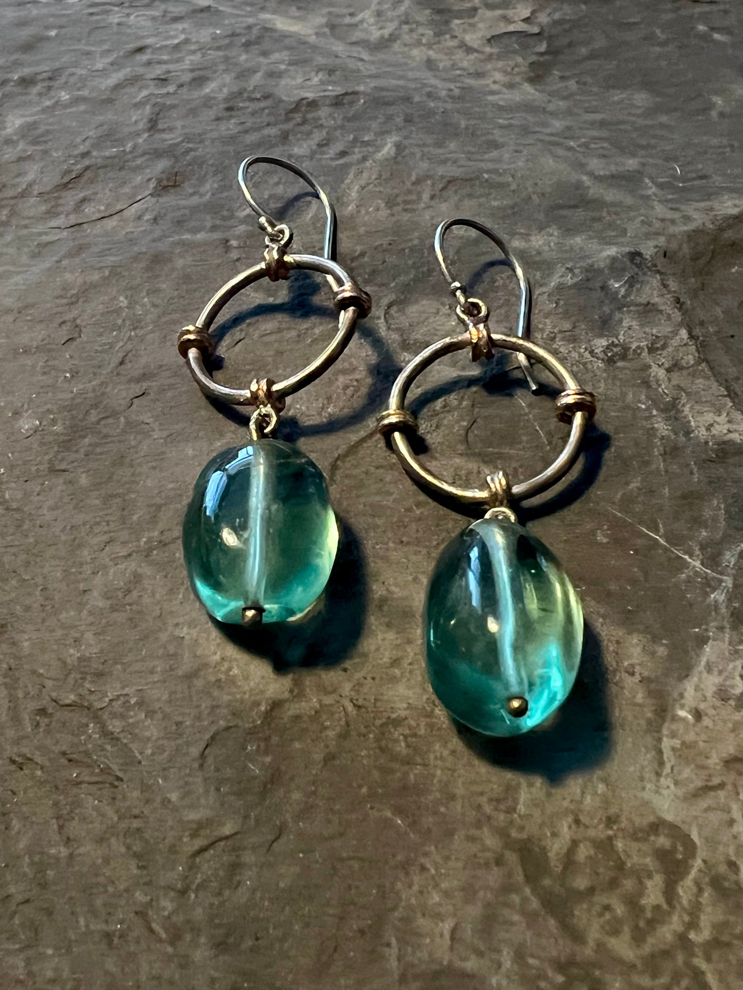 True North Fluorite Sterling & 14K Dangle - One of a Kind Earrings