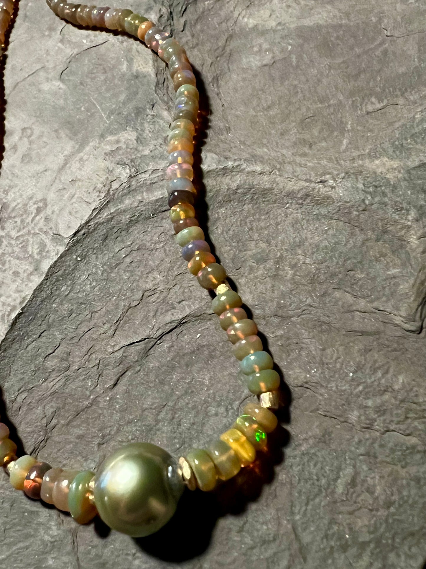 Opal and Tahitian Pearl 14K Choker - One of a Kind Necklace