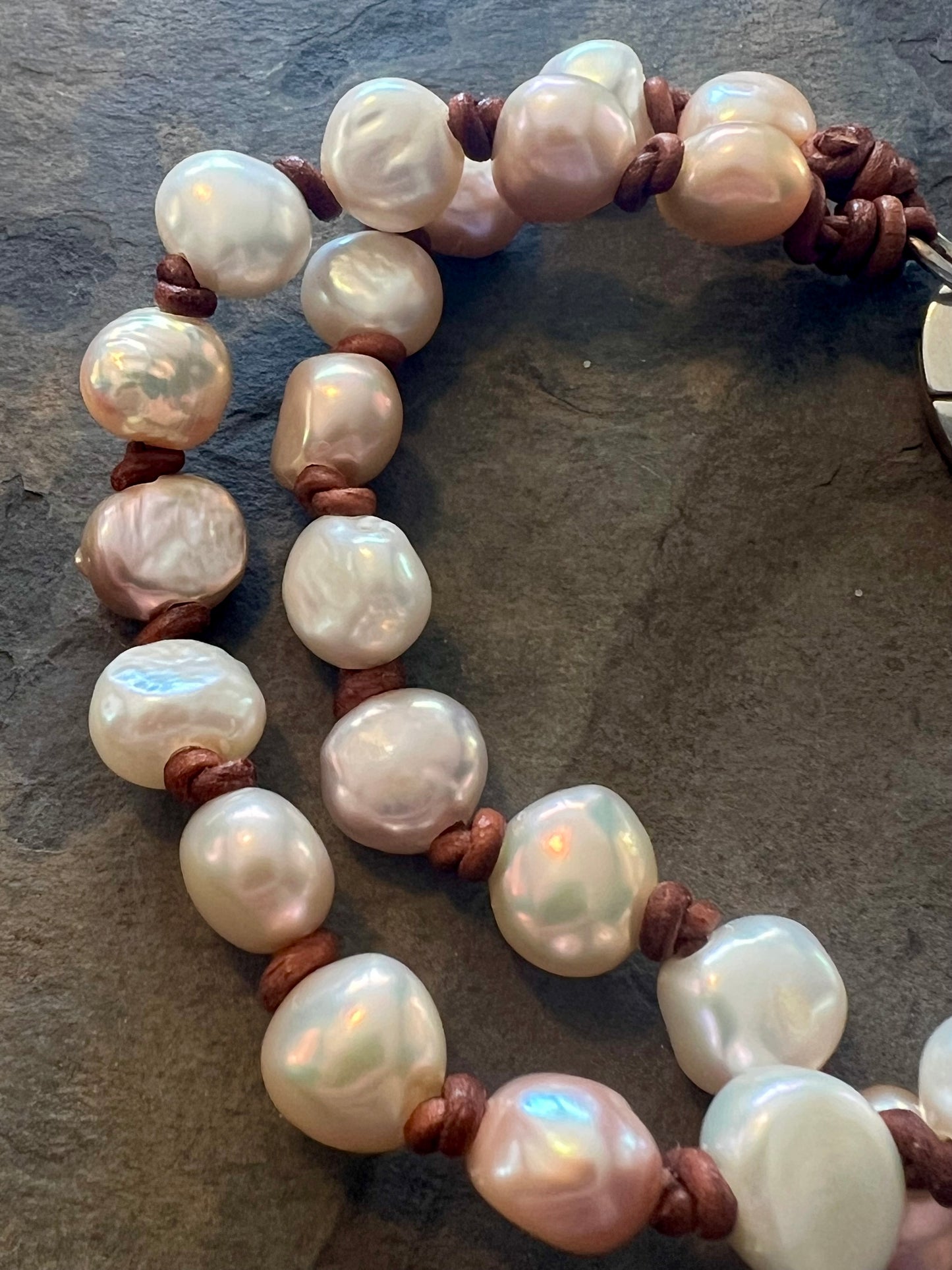 Freshwater Pearls on Leather Bracelet