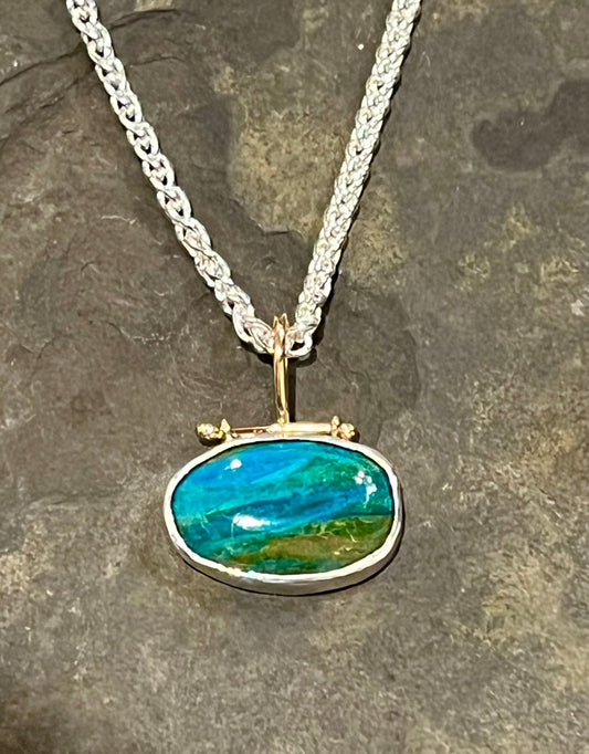 Hinged Sterling & 14K Peruvian Opal Pendant - One of a Kind Necklace