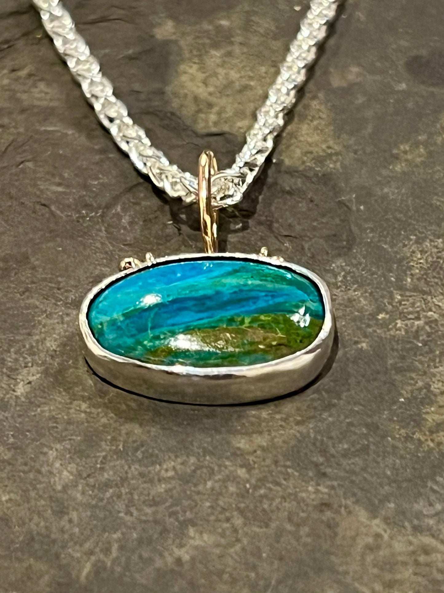 Hinged Sterling & 14K Peruvian Opal Pendant - One of a Kind Necklace